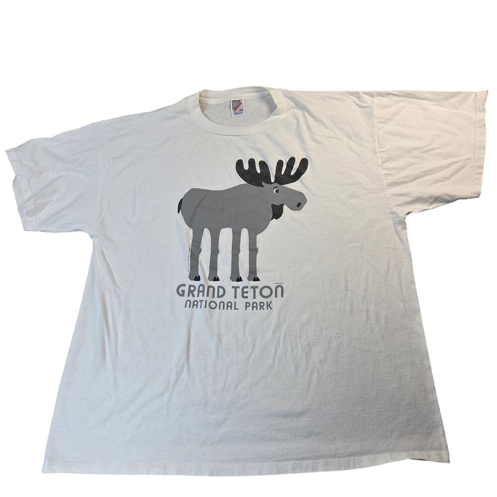 Jerzees Vintage 1986 Grand Teton National Park Moose T Shirt USA 2XL White